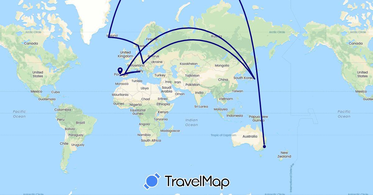 TravelMap itinerary: driving in Austria, Australia, Spain, Iceland, Italy, Japan, Norway, Portugal (Asia, Europe, Oceania)